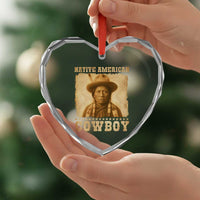 Native American Cowboy Heart Crystal Glass Ornament Vintage Western Country Portrait