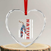 Native American Feathers Vintage USA Flag Heart Crystal Glass Ornament Proud Indigenous People