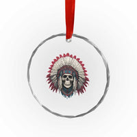 Native American Indian Chief Skull Headdress Crystal Glass Ornament