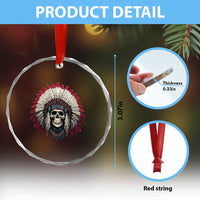 Native American Indian Chief Skull Headdress Crystal Glass Ornament
