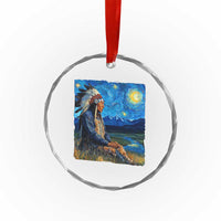 Native American Indian Van Goghs Starry Night Crystal Glass Ornament
