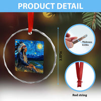 Native American Indian Van Goghs Starry Night Crystal Glass Ornament