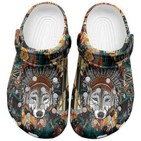Native American Navajo Wolf Clogs Shoes Grunge Pattern