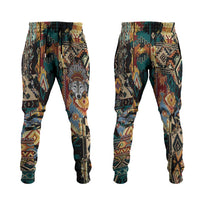 Native American Navajo Wolf Jogger Pants Grunge Pattern