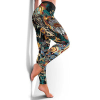 Native American Navajo Wolf Leggings Grunge Pattern