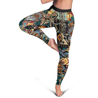Native American Navajo Wolf Leggings Grunge Pattern