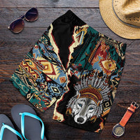 Native American Navajo Wolf Shorts for Men Grunge Pattern