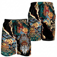 Native American Navajo Wolf Shorts for Men Grunge Pattern