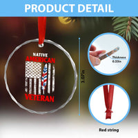 Native American Veteran USA Flag Patriotic Soldier Crystal Glass Ornament