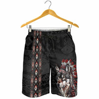Native American Wolf Shorts for Men Tribal Pattern