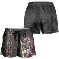Native American Wolf Shorts for Women Tribal Pattern
