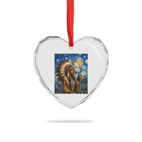 Native American Woman And White Wolf Heart Crystal Glass Ornament Starry Night Inspired Art