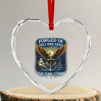 Navy Veteran 250th Anniversary Heart Crystal Glass Ornament Forged of Salt and Steel US Naval Ships 250th Anniversary - Wonder Print Shop