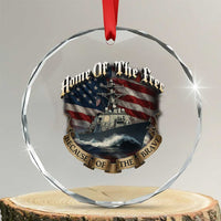 Navy Veteran Crystal Glass Ornament Home Of The Free Because Of The Brave American Flag TS11