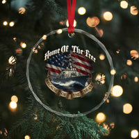 Navy Veteran Crystal Glass Ornament Home Of The Free Because Of The Brave American Flag TS11
