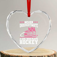 Never Underestimate A Girl Who Plays Hockey Heart Crystal Glass Ornament Gift For Women - Wonder Print Shop
