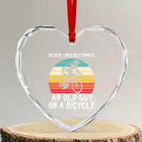 Never Underestimate An Old Guy On A Bicycle Heart Crystal Glass Ornament Cycling Lover Gift
