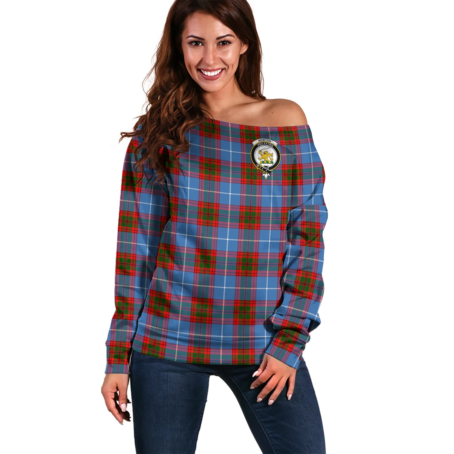 newton-clan-tartan-off-shoulder-sweater-family-crest-sweater-for-women