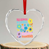 No Kings in America Protect Democracy Heart Crystal Glass Ornament Colorful Flowers Patriotic Feminists - Wonder Print Shop