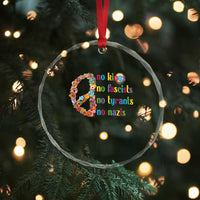 No Kings No Fascists Crystal Glass Ornament Floral Peace Sign Social Justice TS10