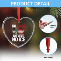 No Kings No Wars No Ice Statue of Liberty Heart Crystal Glass Ornament American Flag Patriotic Protest Freedom Democracy