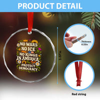 No Wars No ICE No Kings Crystal Glass Ornament Floral Resist No Kings In America Protest