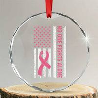 Nobody Fights Alone Pink Ribbon Flag Crystal Glass Ornament Breast Cancer Awareness Support TS02