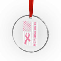 Nobody Fights Alone Pink Ribbon Flag Crystal Glass Ornament Breast Cancer Awareness Support TS02