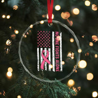 Nobody Fights Alone Pink Ribbon Flag Crystal Glass Ornament Breast Cancer Awareness Support TS02