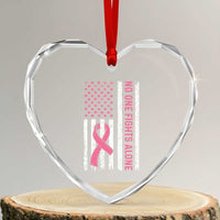 Nobody Fights Alone Pink Ribbon Flag Heart Crystal Glass Ornament Breast Cancer Awareness Support - Wonder Print Shop