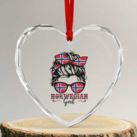 Norway Messy Bun Girl Norwegian Flag Heart Crystal Glass Ornament
