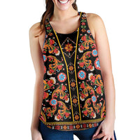 Norwegian Female Bunad Women Racerback Tank with Rosemaling Folk Art Black Color - Wonder Print Shop