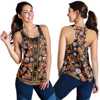 Norwegian Female Bunad Women Racerback Tank with Rosemaling Folk Art Black Color - Wonder Print Shop