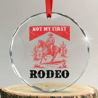 Not My First Rodeo Vintage Cowboy Graphic Crystal Glass Ornament Retro Western Desert Scene with Horse and Cactus