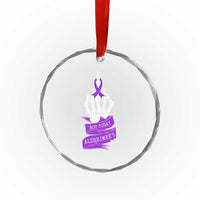 Not Today Alzheimers Crystal Glass Ornament Funny Skeleton Middle Finger Purple Ribbon