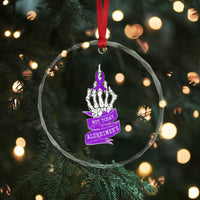 Not Today Alzheimers Crystal Glass Ornament Funny Skeleton Middle Finger Purple Ribbon