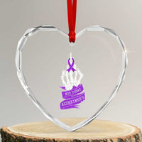 Not Today Alzheimers Heart Crystal Glass Ornament Funny Skeleton Middle Finger Purple Ribbon