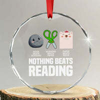 Nothing Beats Reading Crystal Glass Ornament Rock Paper Scissors Read Book Lovers TS02