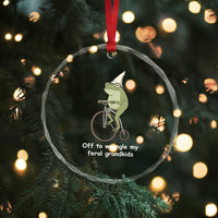 Off To Wrangle My Feral Grandkids Funny Grandparents Frog Crystal Glass Ornament