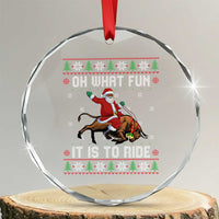 Oh What Fun It Is To Ride Crystal Glass Ornament Black Santa Bull Rider Ugly Christmas Gift - Wonder Print Shop