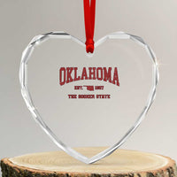 Oklahoma The Sooner State Sports Throwback Design Jersey Style Heart Crystal Glass Ornament