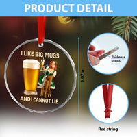 Oktoberfest Beer Crystal Glass Ornament Funny I Like Big Mugs Pin Up Girl Dirndl TS10
