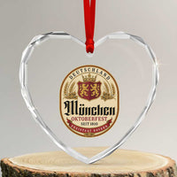 Oktoberfest Munchen Seit 1810 Heart Crystal Glass Ornament Deutschland German Beer Label Bavarian Lion Shield
