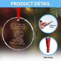 On My Way To The Genderless Bathroom To Take a She/It Crystal Glass Ornament Funny Frog Graphic