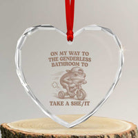 On My Way To The Genderless Bathroom To Take a She/It Heart Crystal Glass Ornament Funny Frog Graphic