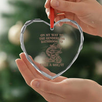 On My Way To The Genderless Bathroom To Take a She/It Heart Crystal Glass Ornament Funny Frog Graphic
