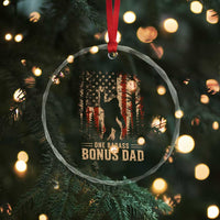 One Badass Bonus Dad Crystal Glass Ornament Vintage Bigfoot Stepdad American Flag