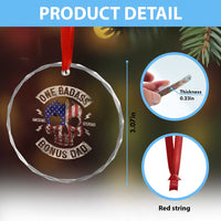 One Badass Bonus Dad Crystal Glass Ornament Vintage Step Dad American Flag Fathers Day TS10