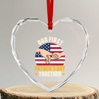 Our First Fathers Day Together Heart Crystal Glass Ornament Patriotic New Dad Gift