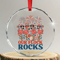 Our Flock Rocks Patriotic Flamingo Crystal Glass Ornament Funny 4th of July Family Matching TS02